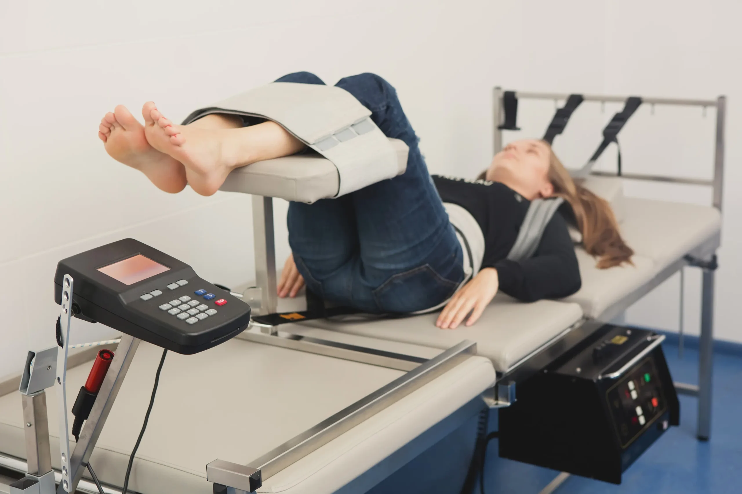 patient at Family Practice of Chiropractic receiving spinal decompression therapy